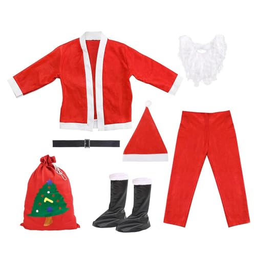 7 Stück Herren Santa Outfit Durable Santa Claus Kostüm Weihnachten Santa Suit Familie Santa Kostüm Set Authentische Santa Claus Kleidung Rot und Weiß Santa Suit Long Lasting Santa Outfit von Fbinys