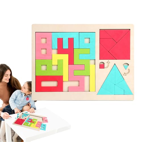 Angram-Rätsel, Gehirn-Logik-Blöcke, Holzpuzzle, Puzzle mit geometrischen Formen, Kindergarten-Tangram-Spielzeug, Intelligenz-Lernspielzeug, Tangram-Spielzeug für Kinder, hölzerne Puzzle-Blöcke, pädago von Fbinys