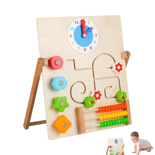 Fbinys Clock Activity Board, Wooden Travel Activity Toys, Toddler Clock Learning Toy, Sensory Board for, Travel Toys for 3-Year-Old, Wooden Educational Toy Clock, Portable Sensory Activity Board von Fbinys