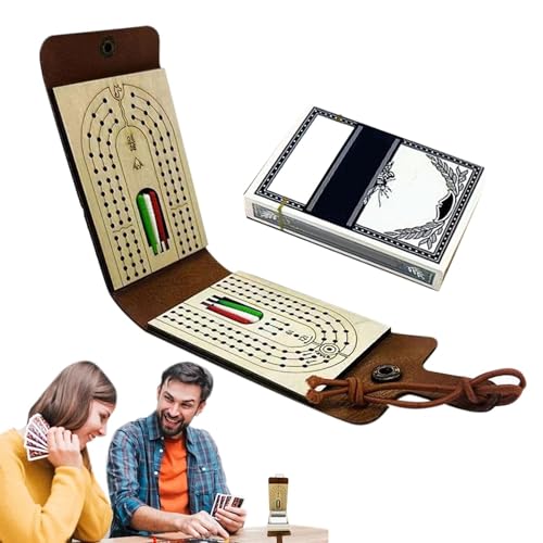 Fbinys Cribbage Board Game Set, Wood Cribbage Board, Faux Leather Case, Classic Cribbage Game, Travel Cribbage Set, Full Deck of Cards, 6 Pegs Cribbage Set, Compact Travel Game, Game Night Cribbage von Fbinys