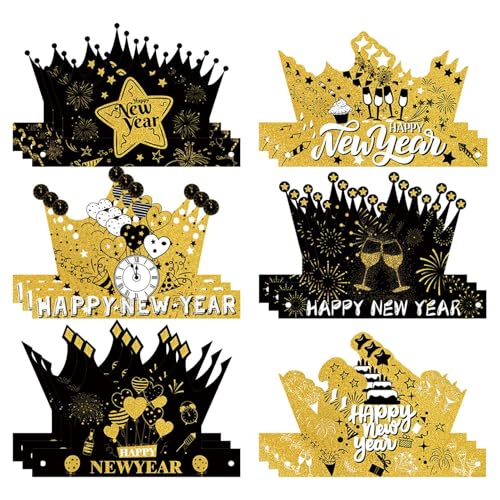 Fbinys Happy New Year Hats, Crown Paper Hats, New Year Headwear, Portable Tiara Hats, Photo Prop Hats, Black And Gold Tiara, New Year Hats, Kids And Adults Tiara, Hats von Fbinys