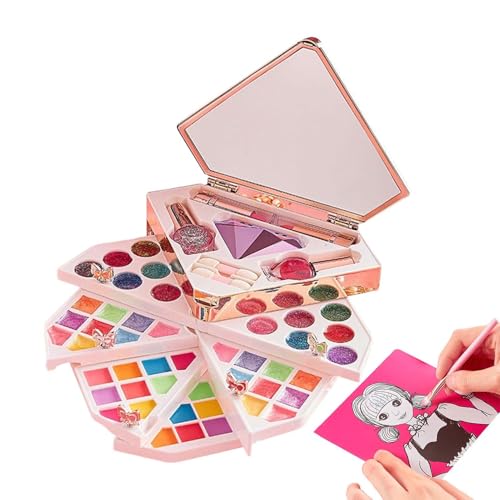 Fbinys Make-up für Kinder,Beleuchtetes Spiel-Make-up für kleine Mädchen mit Spiegel | Kreatives Rollenspiel, lustiges Mädchen-Make-up für Prinzessin, Geschenk für kleine Mädchen, Zuhause ab 3 Jahren von Fbinys