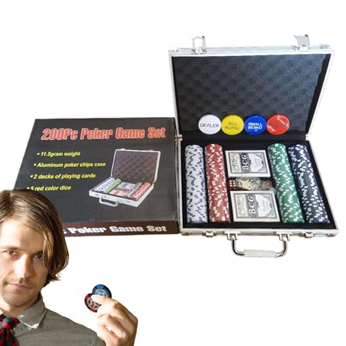 Fbinys Pokerchips-Set, Texas Hold'em Poker-Set, professionelles Pokerset, Pokerchips mit Koffer, Blackjack-Poker-Set, Aluminium-Pokerkoffer, hochwertige Chips, Kartenclub-Poker-Set, Pokerset mit Chips von Fbinys