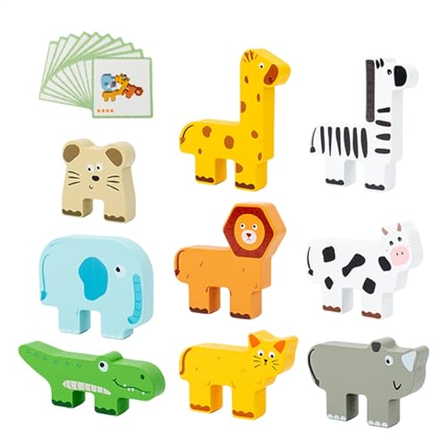 Fbinys Wooden Animal Stacking Toys, Balance Building Blocks Toy, Animal Image Learning Toy, Realistic Animal Blocks, Educational Animal Toy, Animal Learning Blocks, Wooden Animal Toys for Kids von Fbinys