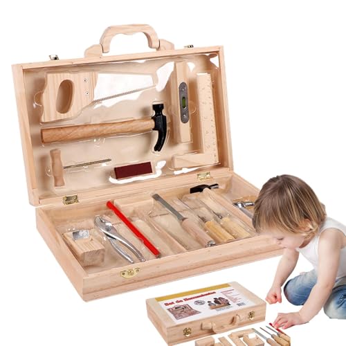 Kinder-Werkzeug-Set, Holz-Kleinkind-Werkzeugbank, Werkzeugkasten für Kinder, pädagogisches Kinder-Werkzeugset, Vorschul-Werkzeugset, Kleinkind-Reparaturwerkzeuge, Pretend Play Tool Set, Werkzeugset von Fbinys