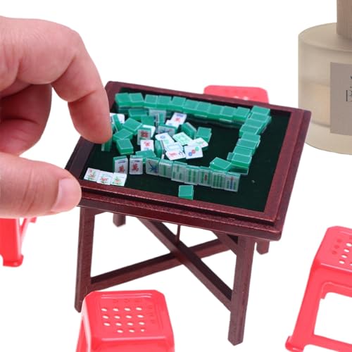 Miniatur-Mahjong-Set, Puppenhäuser Mahjong Dekoration, Cartoon-Puppenhäuser Mahjong, chinesisches Mahjong-Set, Mahjong-Set, Puppenhäuser Mahjong Zubehör, Kleinkind-Mahjong-Spiel, Mahjong-Kits für von Fbinys