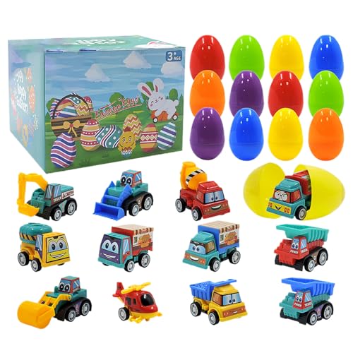 Prefilled Easter Eggs, Children Easter Egg Hunt, Educational Vehicle Toys, Pull Back Construction Vehicles, Fun and Interactive, Ideal for Boys & Girls Aged 3-8 Years Old von Fbinys