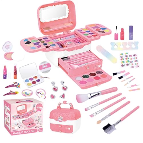 Toddler Makeup Kit, Washable Kids Makeup Kit, Child Play Makeup Set, Safe Cosmetic Kit for Girls, Girls Makeup Toys Age 3-12, Little Girls Makeup Kit, Pretend Play Makeup Set, Portable Makeup Kit von Fbinys