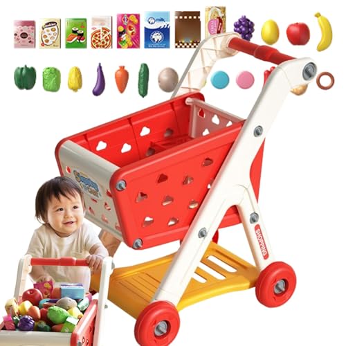 Toddler Shopping Cart, Kid Grocery Cart, Pretend Shopping Toy, Supermarket Cart Toy, Toddler Pretend Play Shopping Cart with Food and Accessories for Kids Supermarket Grocery Trolley Playset von Fbinys