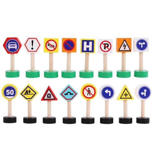 Traffic Signs Toys, Road 16-Piece Wooden Street Safety Playset Stop and Crosswalk Signals for Early Learning, Pretend Play & Party Favors, Upgrading Radios, 0.12 Inches von Fbinys