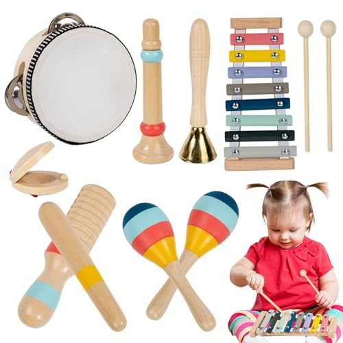 Wooden Percussion Instruments, Toddler Music Toys, Early Education Music Set, Wooden Music Toys for Kids, 8-Piece Percussion Set, Safe Toddler Instruments, User-Friendly Kids Music Toys von Fbinys