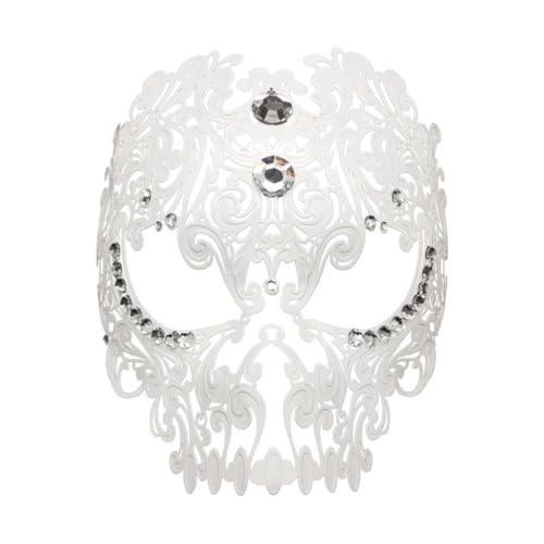 Fcnjsao Elegante Vollgesichtsmaske Aus Metall Mit Juwelen. Vollgesichtsmaske Aus Metall Mit Diamantverzierung Für Halloween Und Maskeraden von Fcnjsao