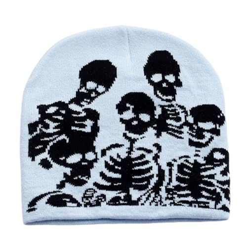 Fcnjsao Gehäkelte Skelettmütze Für Erwachsene Und Teenager Beliebte Totenkopfmütze Pilling Beständig Winter Halloween Pullover Mütze von Fcnjsao