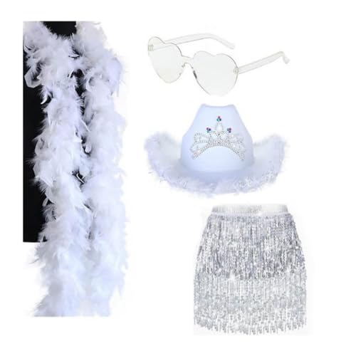 Fcnjsao Glitzerndes Cowboy Kostüm Set Western Set Mit Breiter Krempe Schal Taillengürtel Sonnenbrille Erwachsene Cosplay Party Zubehör 4-teilig von Fcnjsao