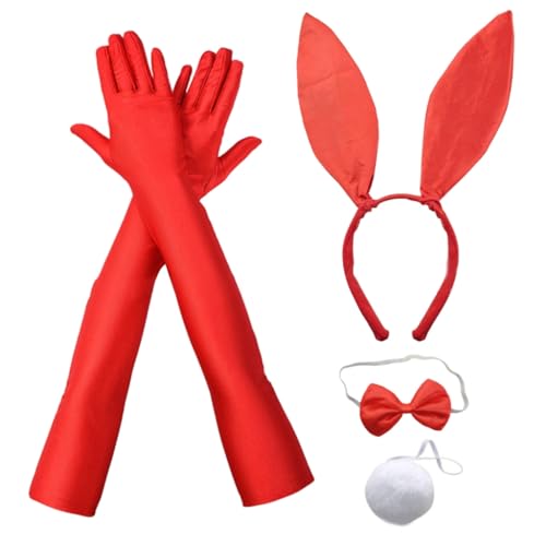 Fcnjsao Hasenohren Stirnband Bowtie Kaninchenschwanz LolitaStyle Karneval Party Kostüm Lady Halloween Outfit Cosplay Outfit von Fcnjsao