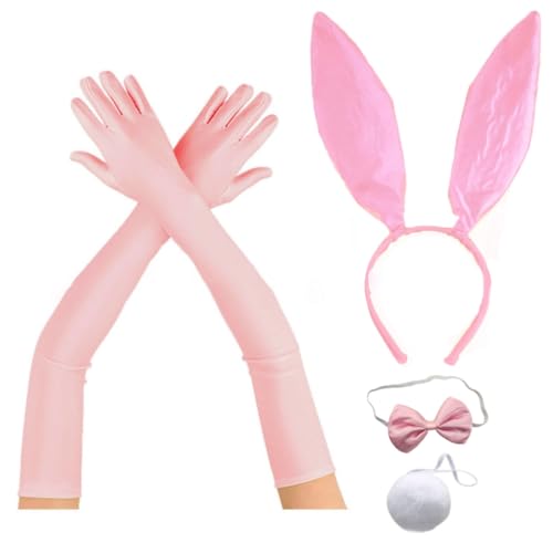 Fcnjsao Hasenohren Stirnband Bowtie Kaninchenschwanz LolitaStyle Karneval Party Kostüm Lady Halloween Outfit Cosplay Outfit von Fcnjsao