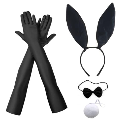 Fcnjsao Hasenohren Stirnband Bowtie Kaninchenschwanz LolitaStyle Karneval Party Kostüm Lady Halloween Outfit Cosplay Outfit von Fcnjsao