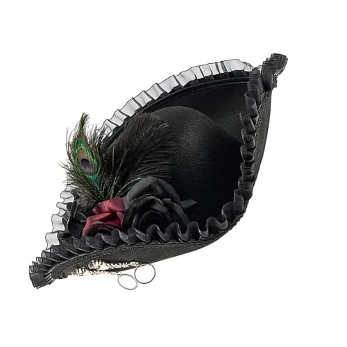 Fcnjsao Klassischer Piratenhut mit Spitzenbesatz und gefiederten Dekoren für Kolonialoutfit und Theaterbühnenaufführungen, Piratenkostüm-Hut Fcnjsao Klassischer Piratenhut mit Spitzenbesatz und gefiederten Dekoren für Kolonialoutfit und Theaterbühnenaufführungen, Piratenkostüm-Hut von Fcnjsao