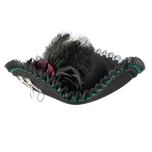 Fcnjsao Klassischer Piratenhut mit Spitzenbesatz und gefiederten Dekoren für Kolonialoutfit und Theaterbühnenaufführungen, Piratenkostüm-Hut Fcnjsao Klassischer Piratenhut mit Spitzenbesatz und gefiederten Dekoren für Kolonialoutfit und Theaterbühnenaufführungen, Piratenkostüm-Hut von Fcnjsao