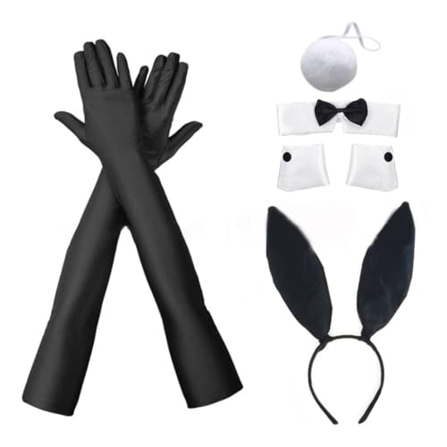 Fcnjsao Langes Kaninchenohren Stirnband Mit Fliege Und Manschetten Kaninchenkostüm Set Club Party Outfit Bühnenanzug Weibliches Rollenspielkostüm von Fcnjsao