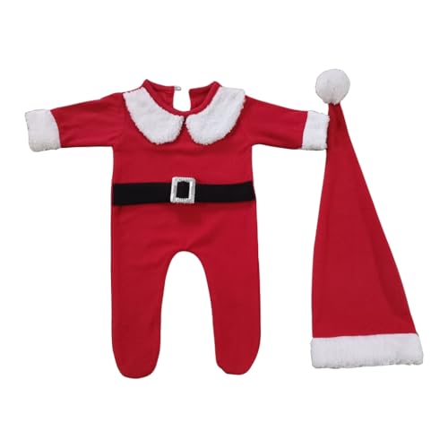 Fcnjsao Neugeborene Foto Requisiten Weihnachtsmann Strampler Mit Füßen Hose Posing Requisiten Baby Fotografie Body Säuglings Weihnachtskostüm von Fcnjsao