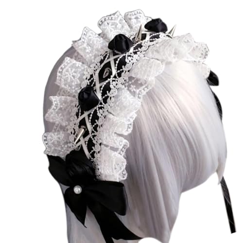 Fcnjsao Punk Nieten Stirnband Spitze Hair Hoop Bow Rock Kopfbedeckung Für Cosplay Unisex Rock Headwear Accessoire von Fcnjsao