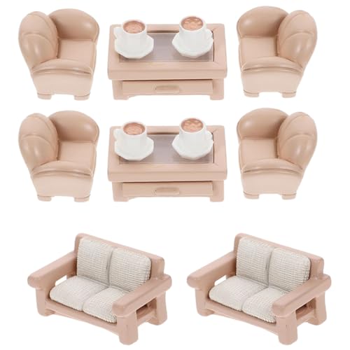 Fcuajdkq 2 Set Miniatur-Sofa-Spielzeug, Miniatur-Ornament, Kleines Haus, Sofa, Teetisch, Sofa-Modell, Kleines Sofa-Spielzeug von Fcuajdkq