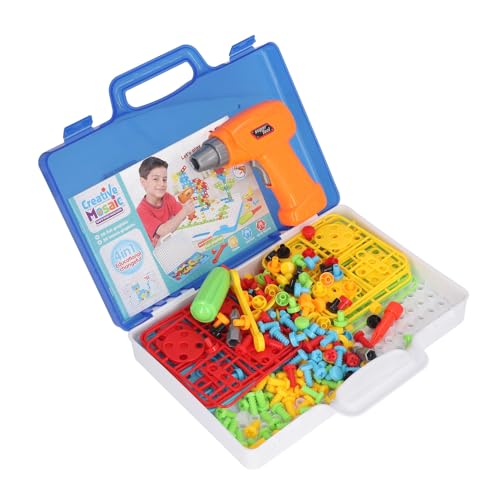 Fdit 239-teiliges Spielzeugset Zum Bauen von Bohrern und Schraubenziehern, Pädagogisches Puzzle-Set mit 45 Bunten Mustern, Pilznägeln, 2D- und 3D-Modellen für von Fdit