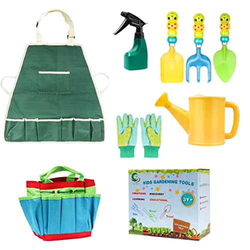 Fdit 9PCS Kids Gardening Tools Kit -Set, Leinwandbeutel, Schaufel, Rechen, Bewässerung und, Pädagogische Pflanzwerkzeuge für, Schürze Inklusive Eingeschlossen (9PCS) von Fdit