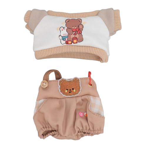 Fdit Nettes Puppen-T-Shirt und Overalls für 8-Zoll-Plüschpuppen, Plüschpuppenkleidung mit Dress-up-Accessoires, Ideales für, Hergestellt aus Premium-Baumwollmaterial (Aprikose) von Fdit