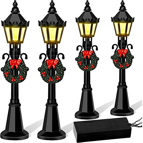 Miniatur Weihnachten Street Light Model Kit, 4 PCs LED Fairy Garden Pathway Lantern Post Set für DIY Dollhouse mit, Batteriekoffer von Fdit