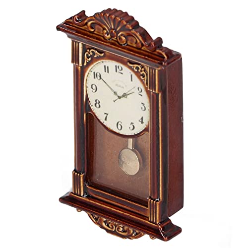 Puppenhaus-Miniaturuhr Im Klassischen Stil, Exquisite Wanduhr aus Legiertem Holz Im Maßstab 1:12 für Puppenhaus-Dekoration, Puppenhaus-Uhr-Zubehör, Wohnzimmer-Dekoration von Fdit