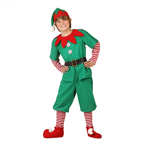 FeMereina Elfenkostüm für Familie, passendes Familien-Weihnachtsset, lustiges Party-Cosplay-Outfit für Damen, Herren, Mädchen, Jungen (Junge Elf, 9-10 Jahre) von FeMereina