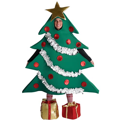 FeMereina Weihnachtsbaum-Kostüm für Damen und Herren, Erwachsene, grüner Baum, Cosplay-Kostüme mit Schuhüberzieher (grün, Einheitsgröße) von FeMereina