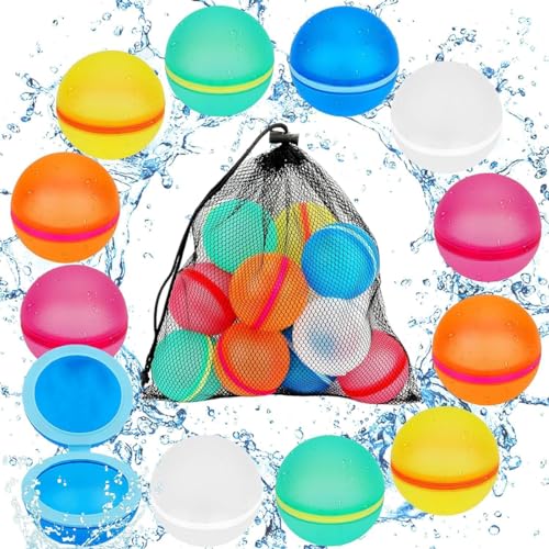 Feaolala Wiederverwendbare Wasserbomben Reusable Water Balloons Selbstdichtende Silikon Wasserballons Schnell befüllbare Spritzbälle Wasserspielzeug Geschenk für Kinder Sommer Draussen (12 STK) von Feaolala