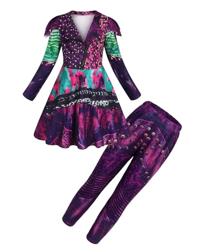 Febbabe Halloween Descendants Mädchen Mal Cosplay Kostüm Prinzessin Geburtstag Fancy Party Dress Up Kleidung Outfits Lila 4-5 Jahre von Febbabe