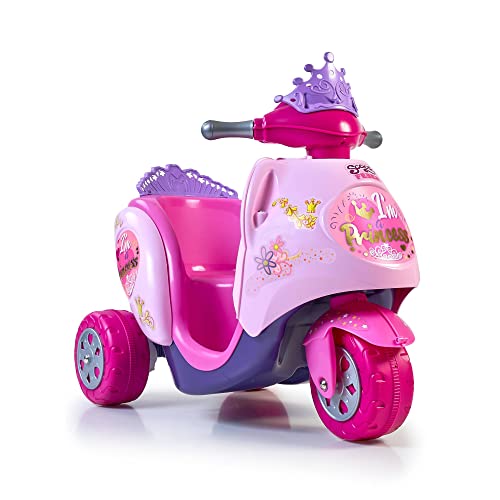 FEBER - Scooty Little Princess, 6V Rosa, Elektroroller und Aufsitzmobile mit Prinzessinnendesign, mit Dekorationen von Blumen, Herzen und Einer Krone, Spielzeug +1 Jahr, Famosa (FEB09000) von Feber