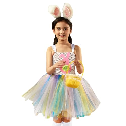 Fecfucy Osterhasen-Tutu - Mädchen Osterhase Tutu Kleid Kostüm | Halloween-Kostüm für Mädchen im Alter von 2–10 Jahren, Kaninchen-Outfit für Ostern, Halloween, Cosplay-Party von Fecfucy