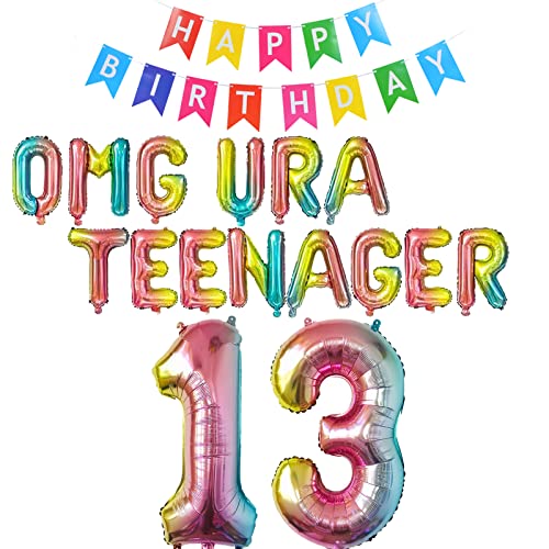 13 Teenager Geburtstag Party Dekorationen für Jungen Mädchen, 13 Geburtstag Dekorationen OMG Ur A Teenager Ballon Geburtstag Banner Jumbo Zahl 13 Folienballons für 13 Jahre alte Söhne Tochter von Fechy