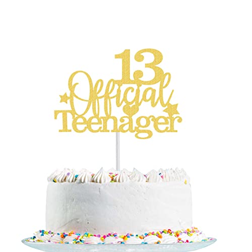 13.Geburtstag Tortendeko Gold 13 Offizielle Teenager 13. Geburtstag Kuchen Topper Glitter für 13. Geburtstag Kuchendeko Dekoration Mädchen Jungen (Gold) von Fechy