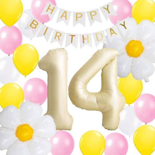14.Gänseblümchen Geburtstag Luftballons Set Beige, Creme Luftballon 14. Geburtstag Party Dekoration Pink Gelb Beige Nummer 14 Folienballons für 14 Jahre Mädchen Jubiläum(14.) 14.Gänseblümchen Geburtstag Luftballons Set Beige, Creme Luftballon 14. Geburtstag Party Dekoration Pink Gelb Beige Nummer 14 Folienballons für 14 Jahre Mädchen Jubiläum(14.) von Fechy