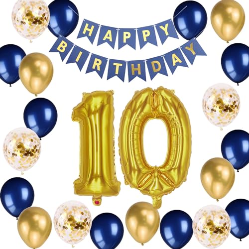 Marineblau 10. Geburtstag Dekoration, Blaue Nummer 10 Folienballons Set für 10 Jahre Altes Kind Geburtstag Blaue Dekoration Jungen Mädchen 10. Geburtstag Ballons Dekoration(10.) von Fechy