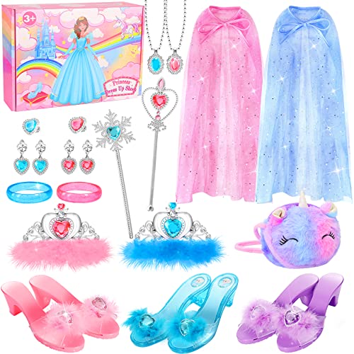 Fedio Prinzessin Schuhe Set für kleine Mädchen Rollenspiel Prinzessin Geschenk mit 3 Paar Schuhen, Prinzessin Umhang, Krone Diadem, Einhorn Handtasche für Mädchen von Fedio