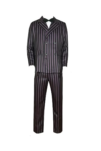 Erwachsene Gomez Addams Kostüm Herren Gomez Cosplay Kostüm schwarz gestreift Blazer Hosen Hemd Krawatte Set (Herren 3XL, Schwarz Lila) von Fedtoku