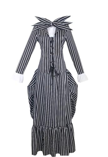 Fedtoku Herren Jack Skellington Kostüm Erwachsene Halloween Weihnachten Kostüm Nightmare Zebra Streifen Anzug (L, Damen) von Fedtoku