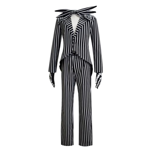 Fedtoku Herrenanzug, weiß, gestreift, Kostüm für Halloween, Weihnachten, Cosplay, für Herren und Damen, Zebrastreifenanzug (Größe XL, Herren), Schwarz von Fedtoku