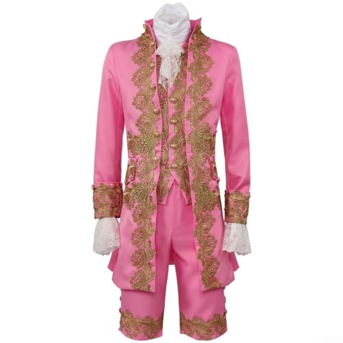 Feegow Viktorianisches Herren-Kostüm, Halloween, mittelalterliches viktorianisches Kostüm, Herren, Hof-Stil, Prinz, Halloween, Cosplay, Outfit-Set (M, Rosa) von Feegow