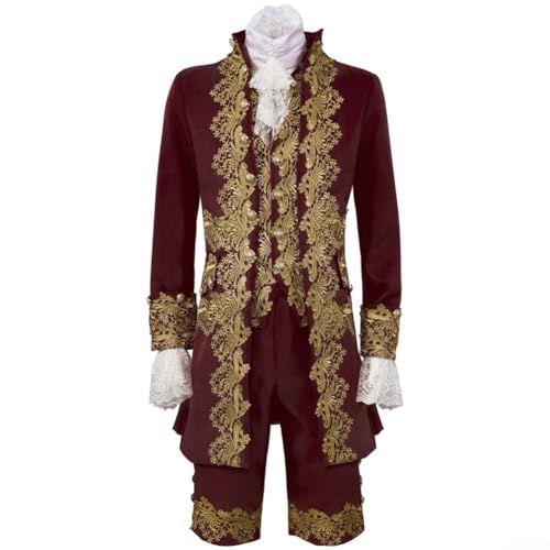 Feegow Viktorianisches Herren-Kostüm, Halloween, mittelalterliches viktorianisches Kostüm, Herren, Hof-Stil, Prinz, Halloween, Cosplay, Outfit-Set (M, Rot) von Feegow