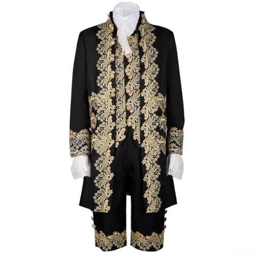 Feegow Viktorianisches Herren-Kostüm, Halloween, mittelalterliches viktorianisches Kostüm, Herren, Hof-Stil, Prinz, Halloween, Cosplay, Outfit-Set (M, Schwarz) von Feegow