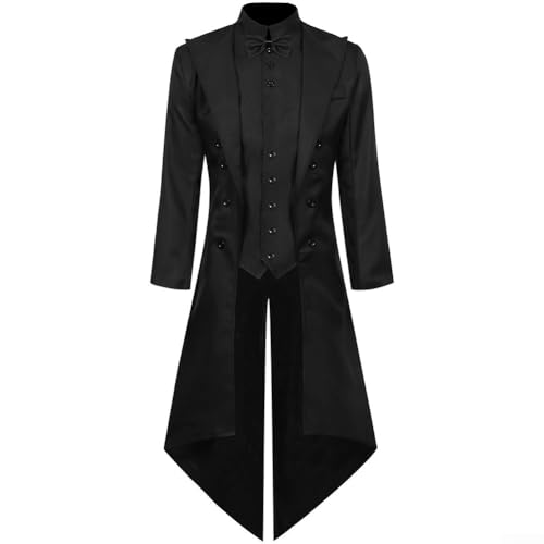 Feegow Viktorianisches Kostüm für Herren, Frack, Steampunk-Kostüm, Gothic-Kostüm, Mittelalter-Kostüm, Mantel, Halloween-Kostüm, Hof-Stil, Prinz, Cosplay, Outfit-Set (L schwarz) von Feegow